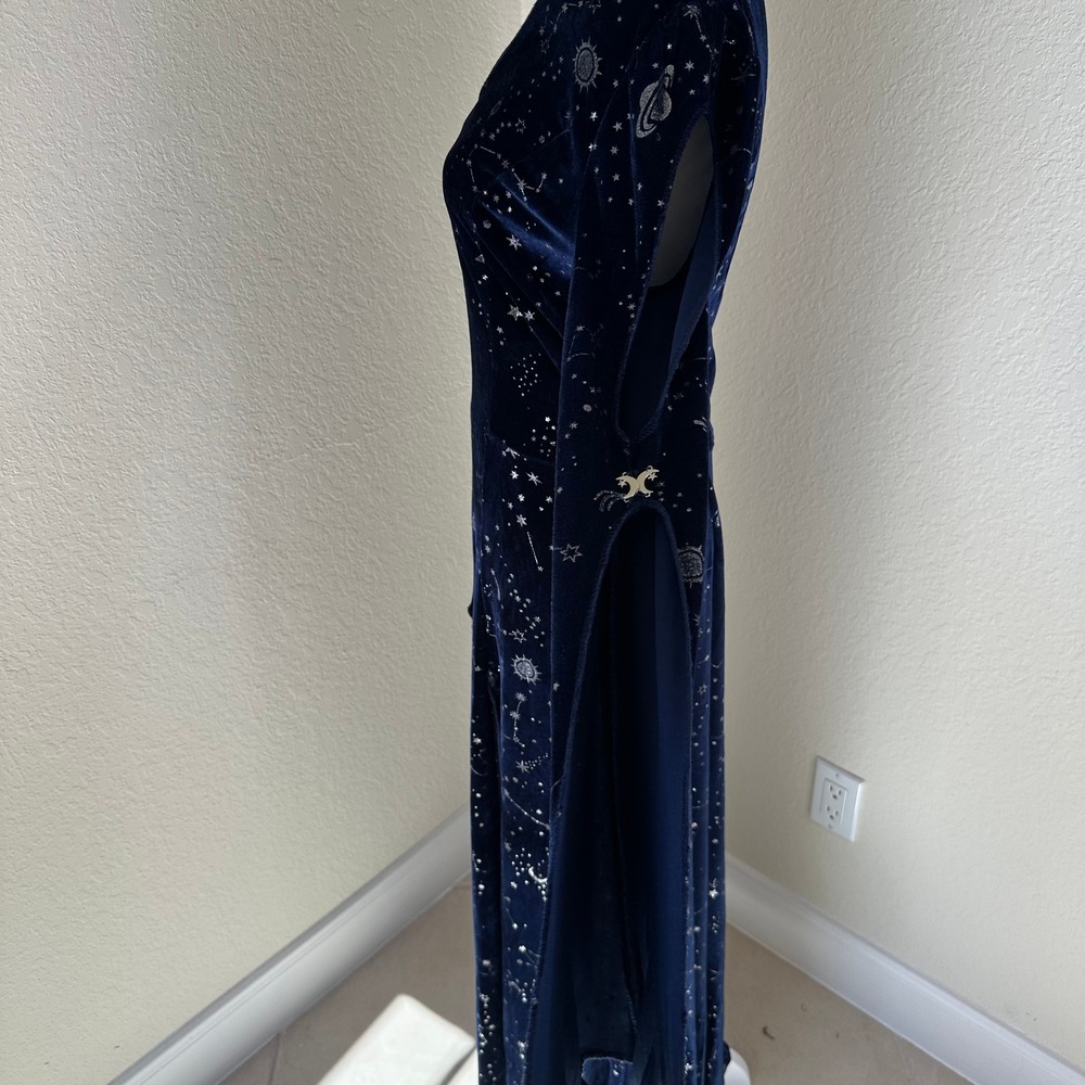 Spirit Celestial Maxi Dress Womens S/M Navy Blue Velvet Whimsigoth Witchy Star - Picture 10 of 10
